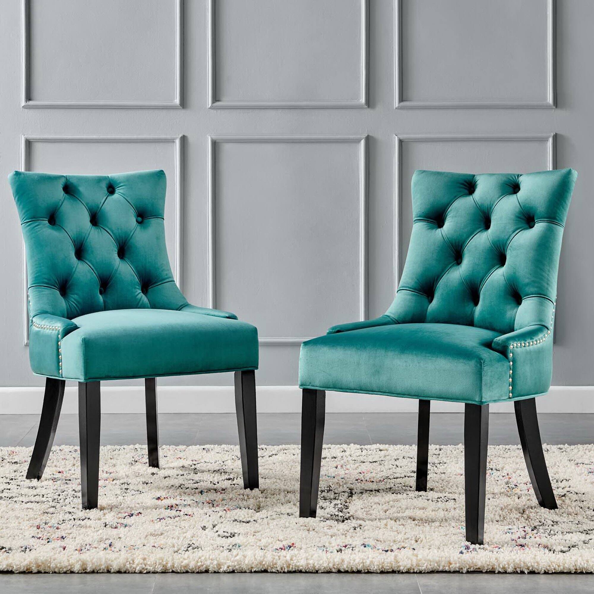 Back. Modway - Regent Tufted Performance Velvet Dining Side Chairs Set of 2 by Modway - Teal.