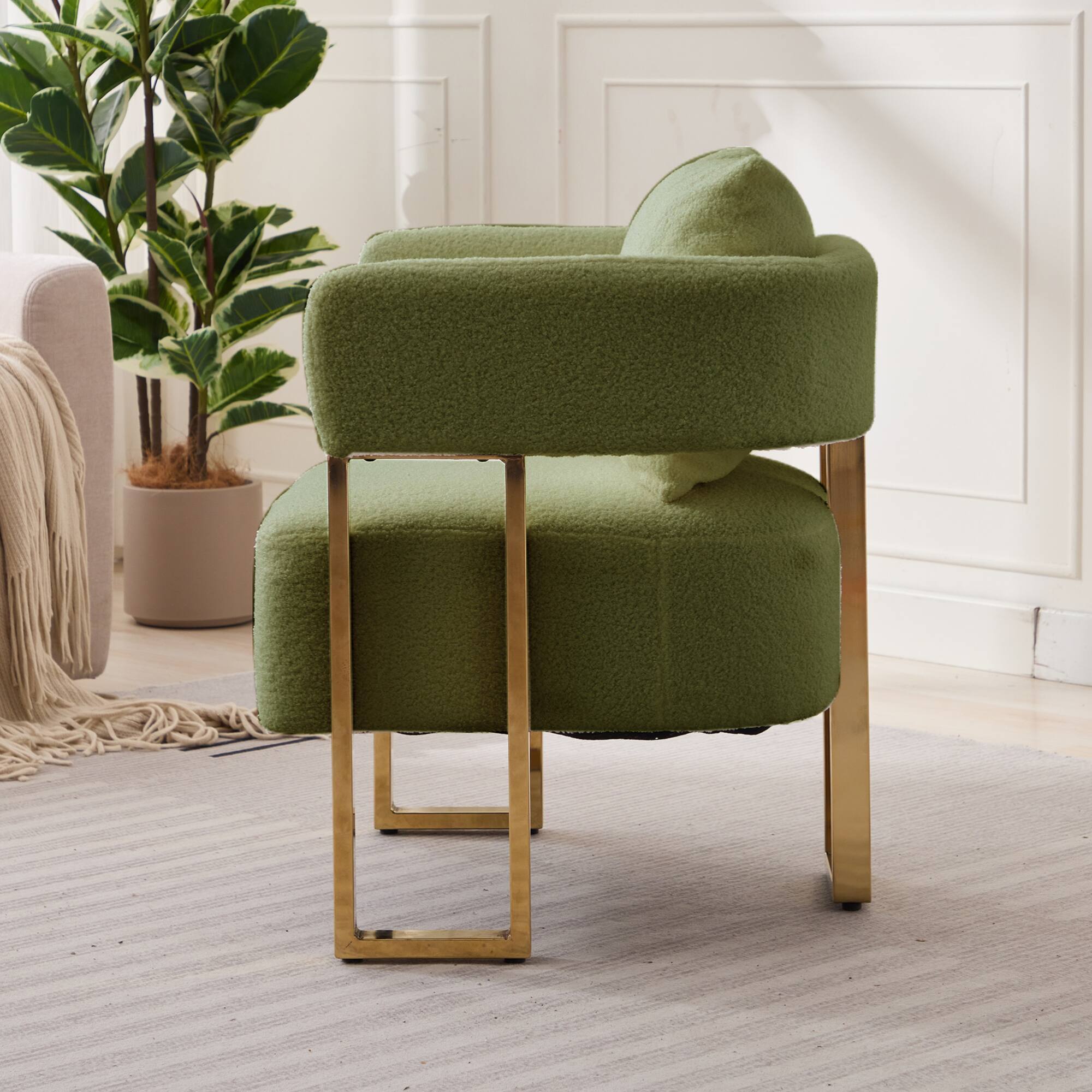 Left. GOODSILO - Modern Decorative Chair Set with Gold Metal Legs and Plush Upholstery for Living Room and Office - Green.