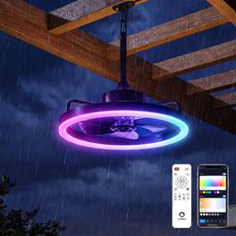 Lumary - 20" Outdoor Smart Ceiling Fan with RGBAI Lights, WiFi Bluetooth, Remote/APP/Voice Control for Patio & Gazebo - Black