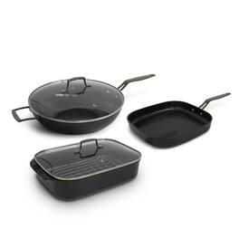 BLU - Blu. Cookware Kitchen Sidekick Set, Wok, Grill Pan, Roasting Pan - Black