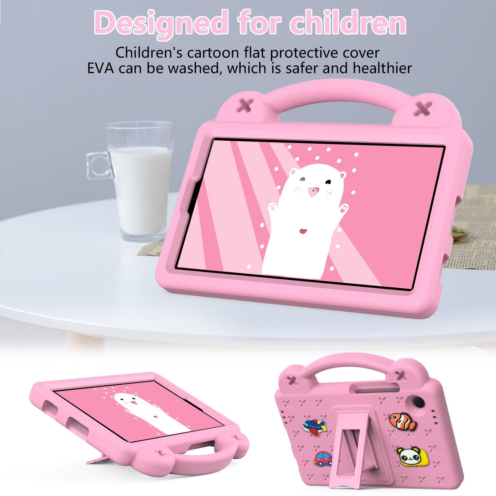 Designed for children  
Children's cartoon flat protective cover EVA can be washed, which is safer and healthier