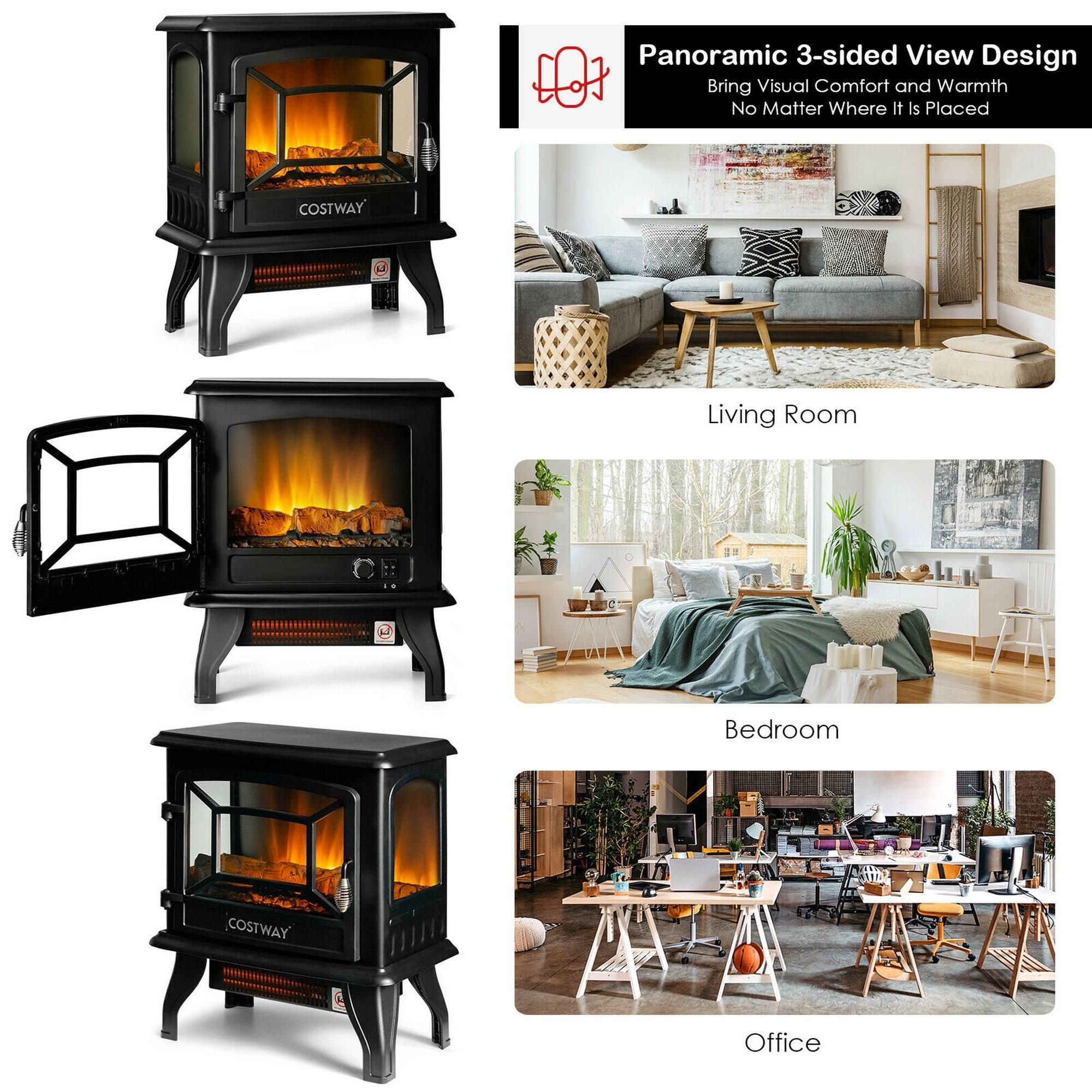 Panoramic 3-sided View Design  
Bring Visual Comfort and Warmth No Matter Where It Is Placed

COSTWAY  
Living Room  
Bedroom  
Office