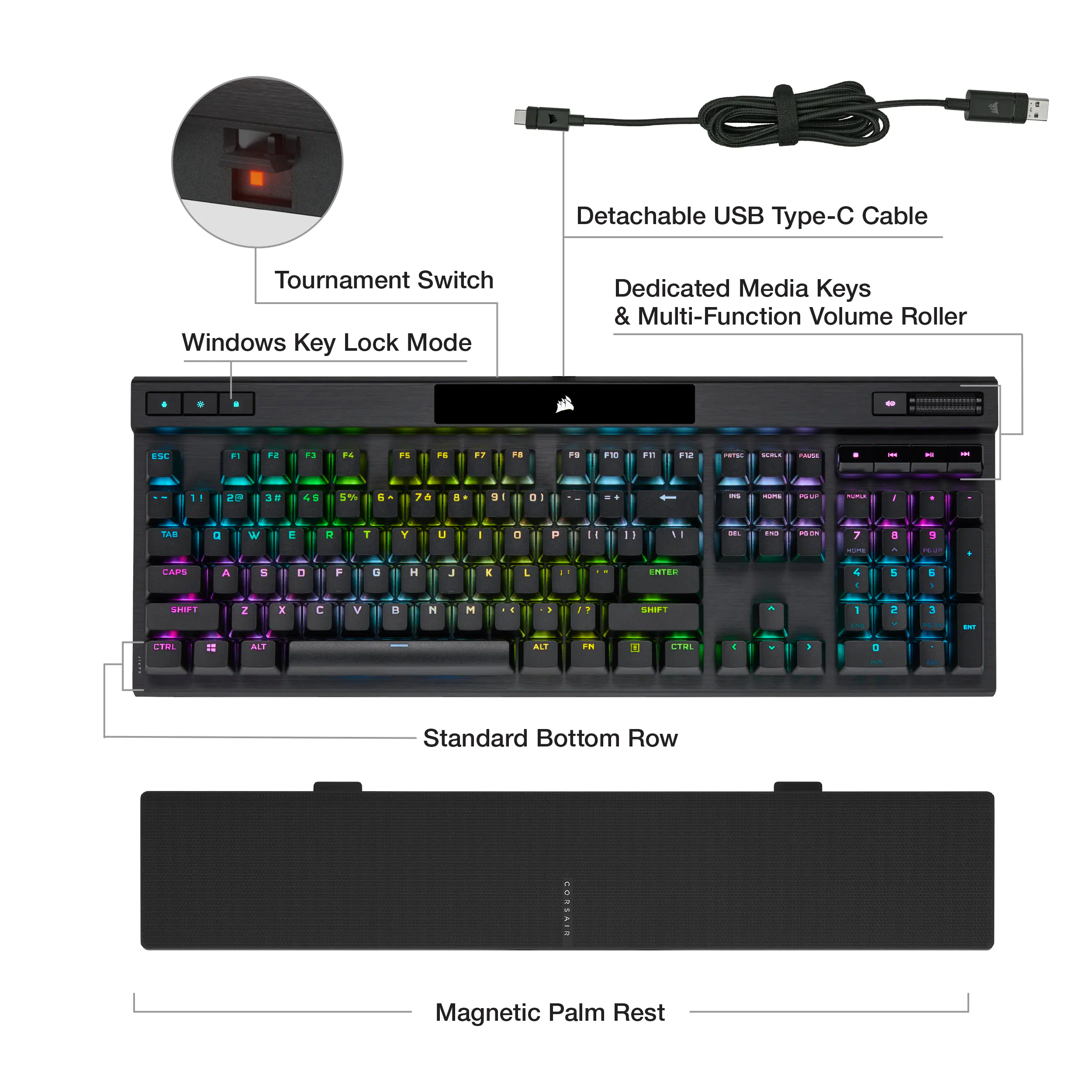 Alt View 32. CORSAIR - K70 RGB PRO Full-size Wired Mechanical Cherry MX Speed Linear Switch Gaming Keyboard with PBT Double-Shot Keycaps - Black.