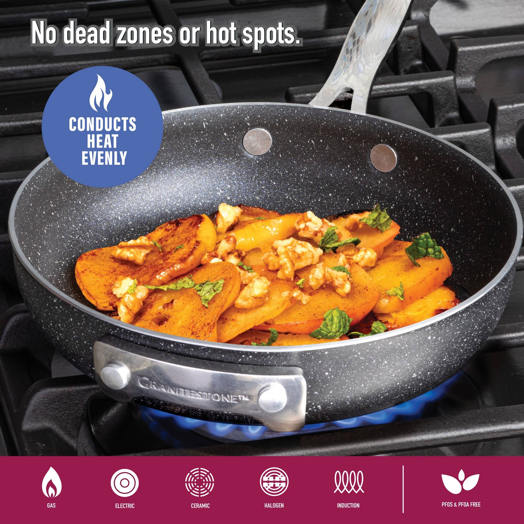 No dead zones or hot spots. CONDUCTS HEAT EVENLY GRANITESTONE™ ELECTRIC CERAMIC HALOGEN INDUCTION PFOS & PFOA FREE