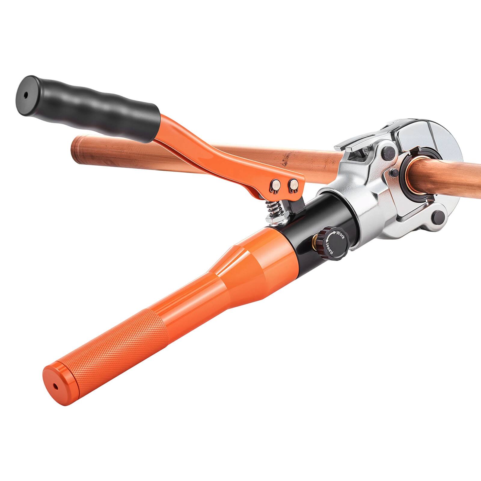 Alt View 5. VEVOR - Copper Pipe Crimping Tool, Hydraulic Driven Pro Press Tool with 1/2", 3/4", 1" Jaws for Copper Tube - Black,Orange.