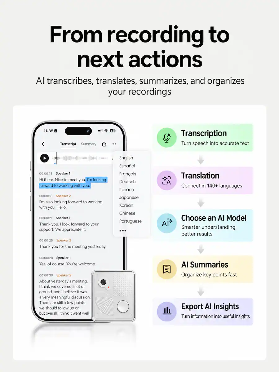 Recording Transcipt Example BOYA NOTRA NANO AI Voice Recorder with Transcription and Summaries ...