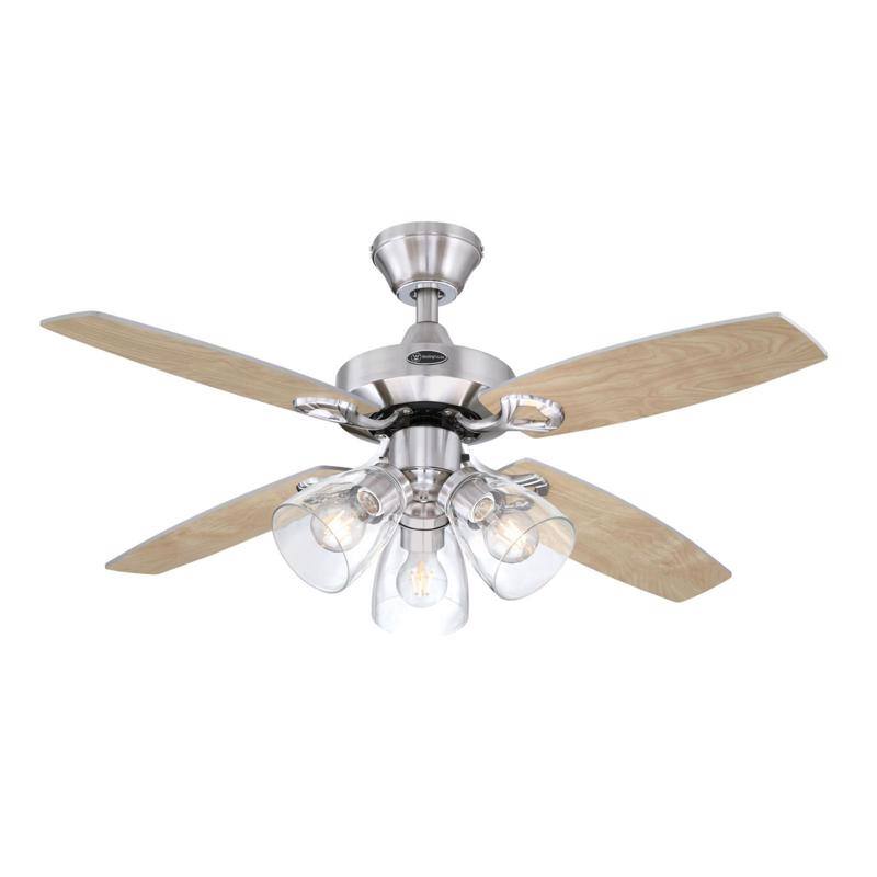 Front. Westinghouse - Westinghouse Crusader 42 in. Brushed Nickel White LED Indoor Ceiling Fan - Brown and White.