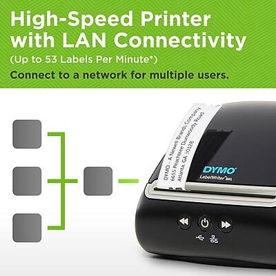 High-Speed Printer with LAN Connectivity  
(Up to 53 Labels Per Minute*)  
Connect to a network for multiple users.  

DYMO LabelWriter 320  
Company Road Brands (pnmbg)  
Newell 30328 of Peachtree GA  
DYMO Atlanta, DYMO 6655