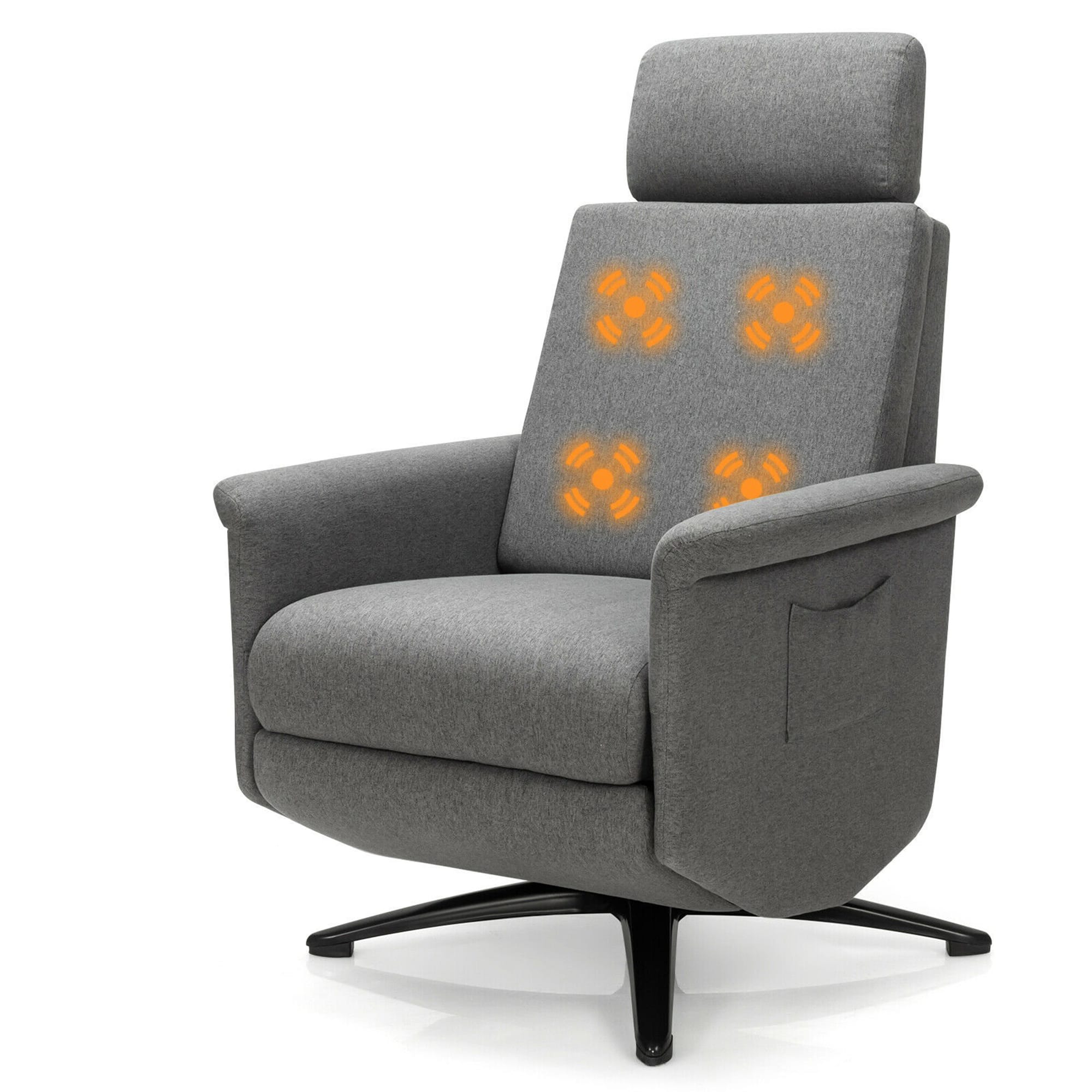 Front. Gymax - Gymax Massage Recliner Chair Swivel Single Sofa Lounge w/Adjustable Headrest - Grey.