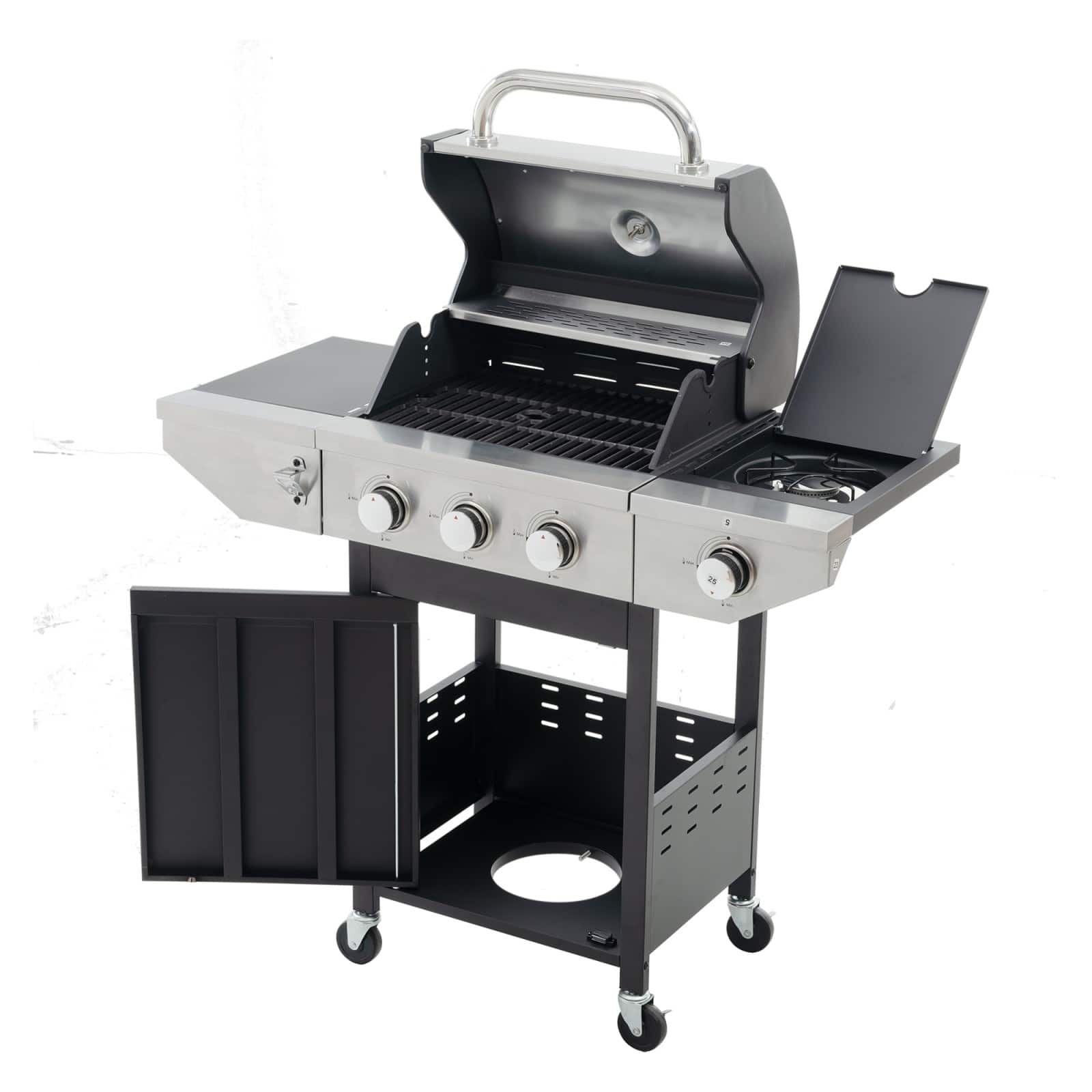 Ecooso - Propane Grill 3 Burner Barbecue Grill Stainless Steel Gas Grill with Side Burner, 37,000 BTU Outdoor Cooking, Patio - Silver