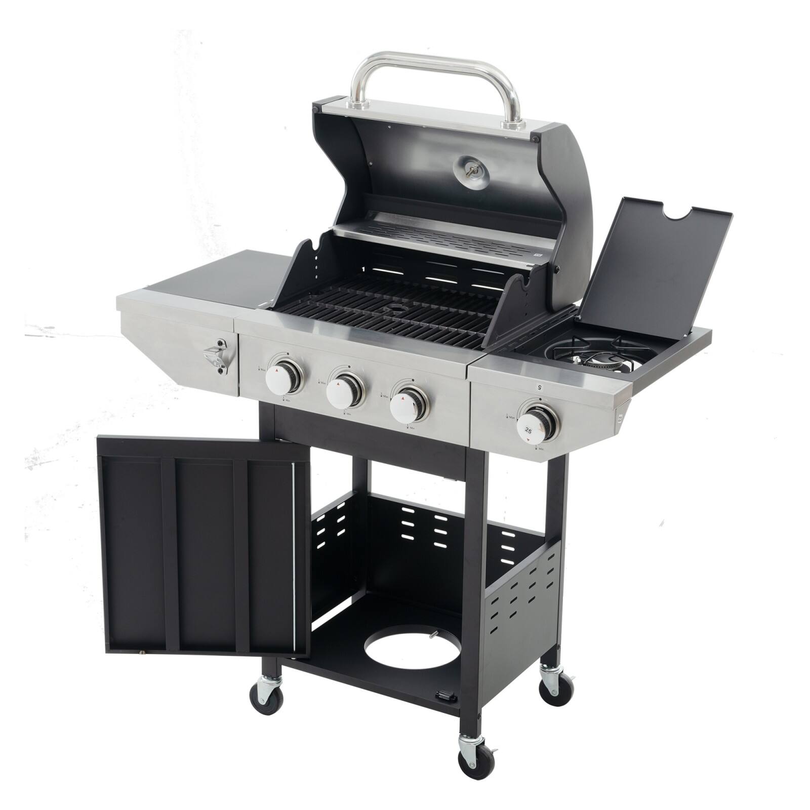 Ecooso - Propane Grill 3 Burner Barbecue Grill Stainless Steel Gas Grill with Side Burner, 37,000 BTU Outdoor Cooking, Patio - Silver