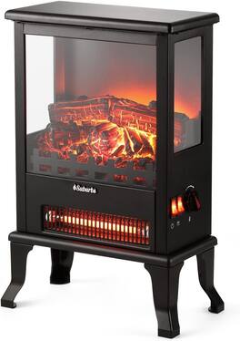 Acekool - 17 Inch Freestanding Electric Fireplace Stove, Cold Rolled Steel Plate & Tempered Glass
