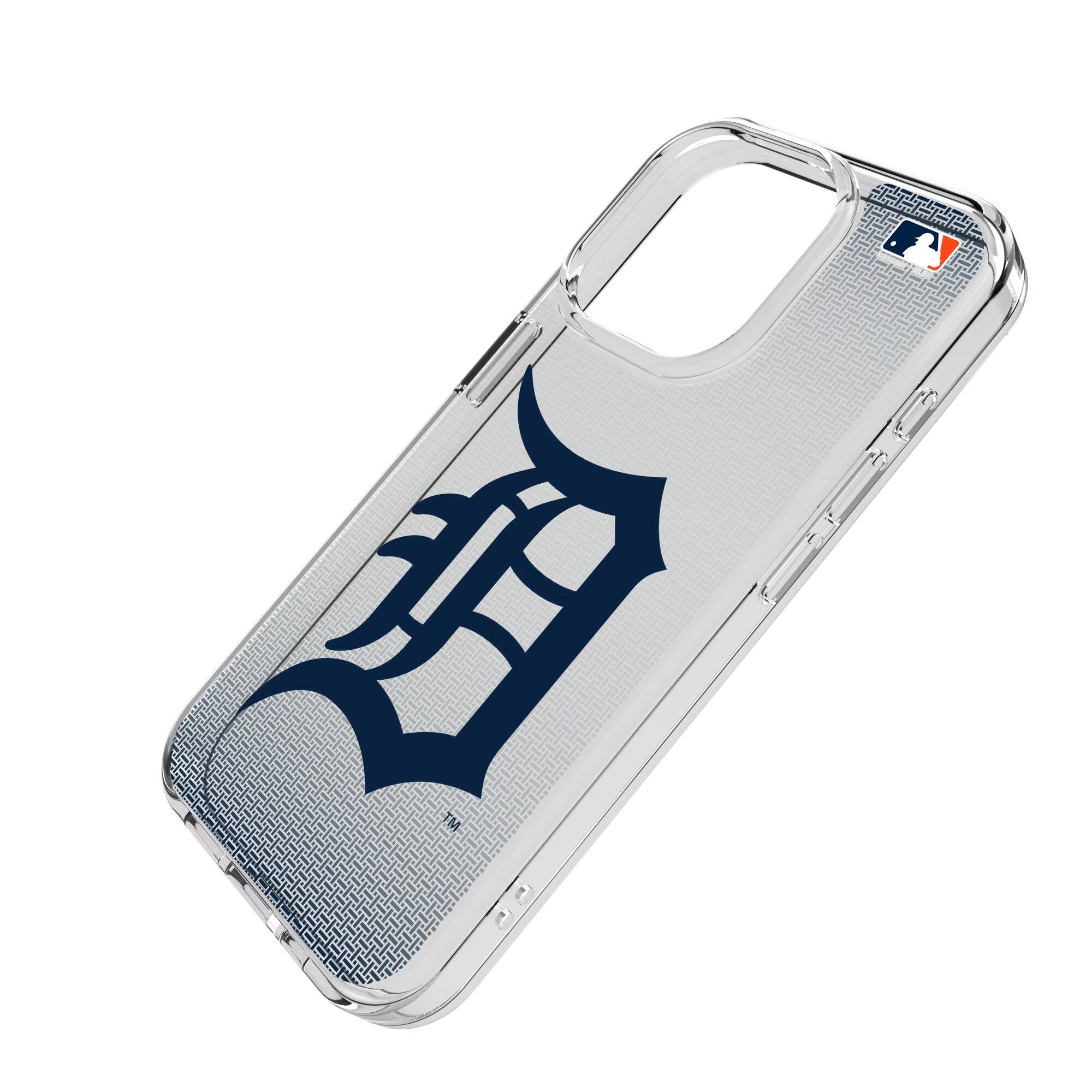 Alt View 1. Keyscaper - Detroit Tigers Linen Logo iPhone Clear Case - 16e - Multicolor.