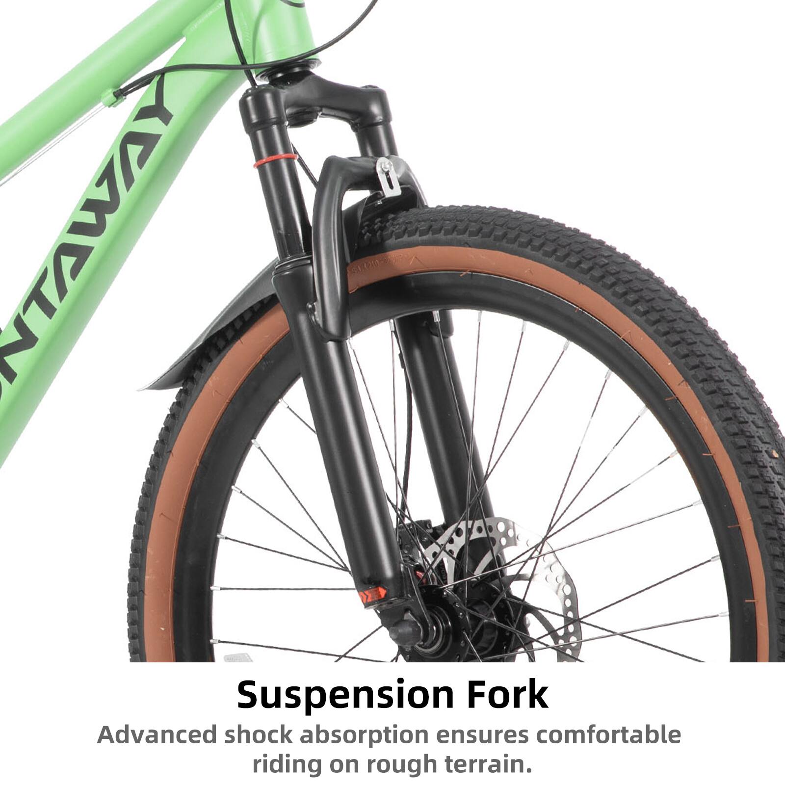 Suspension Fork  
Advanced shock absorption ensures comfortable riding on rough terrain.