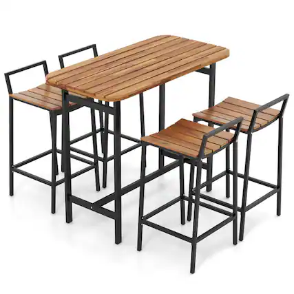Front. Boyel Living - Acacia Brown 5Piece Acacia Wood Dining Set Acacia Wood Construction - Brown.
