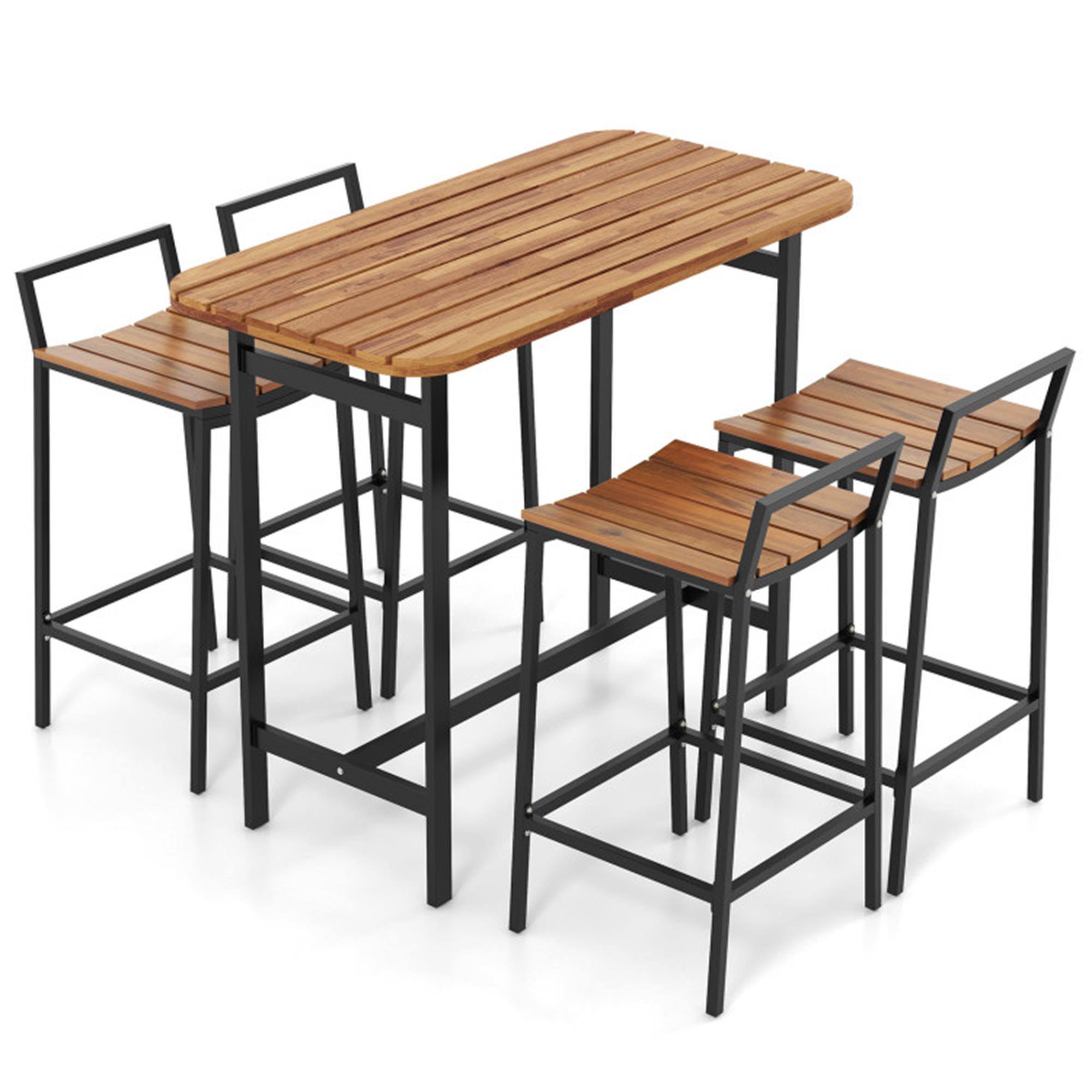 Front. Boyel Living - Acacia Brown 5Piece Acacia Wood Dining Set Acacia Wood Construction - Brown.