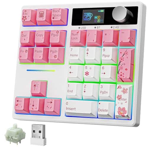 Comfort Essence - Td31pro Mechanical Number Pad Bluetooth5.0type-c Wireless Numeric Keypad Rgb Hotswap Numpad With Screen&knob - Pink-Cherry Blossom