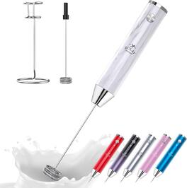 Zulay Kitchen - Lux Rechargeable Milk Frother Handheld - Powerful 2-Speed Motor, Fully Waterproof, 2000mAh Battery - White Marble