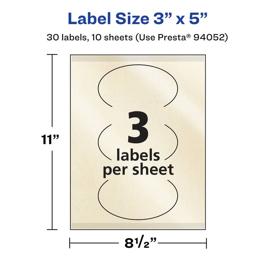 Avery Pearlized Ivory Oval Labels, 3" x 5", 30ct White 94052-PIP10 ...