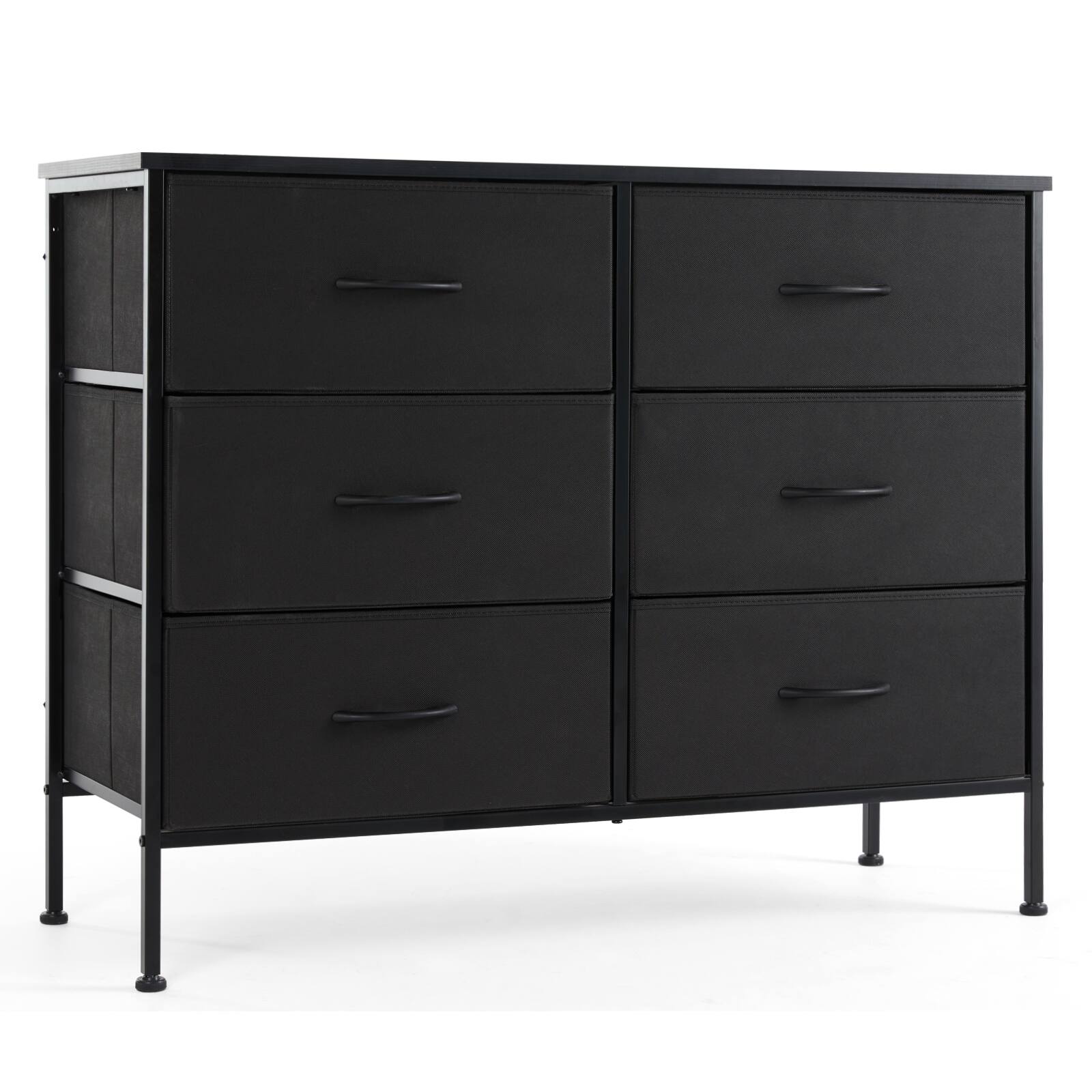 Angle. AENKYO - 6 Drawer Dresser for Bedroom Storage Tower, Wide Organizer for Clothes - Black.