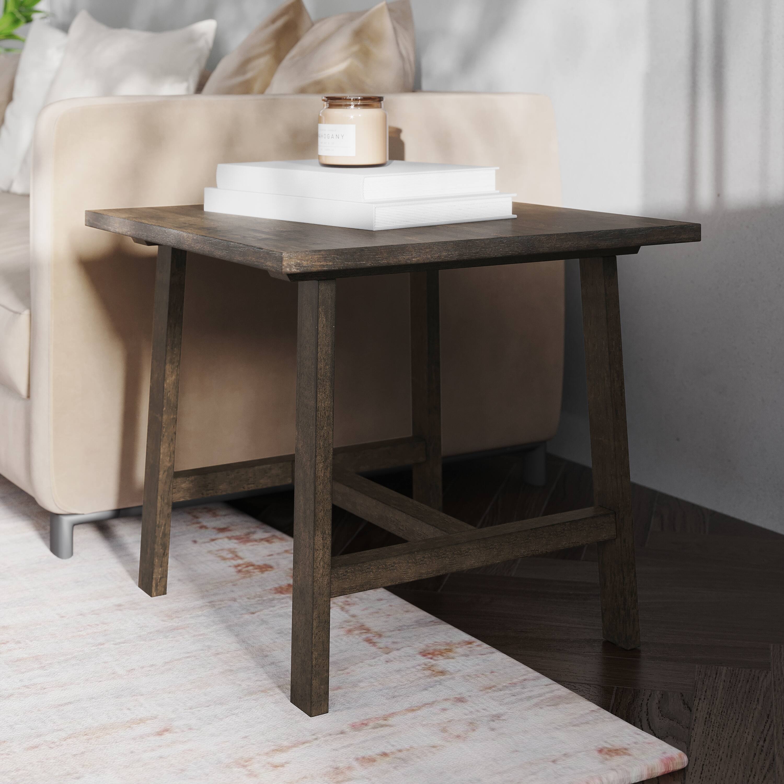 Alt View 3. Emma + Oliver - Saul Solid Wood Farmhouse Trestle End Table - Dark Gray.