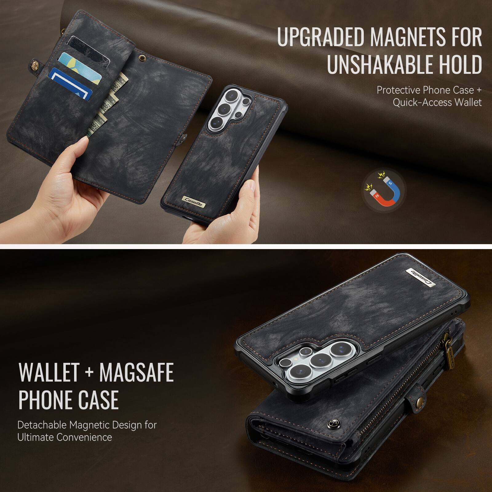 UPGRADED MAGNETS FOR UNSHAKABLE HOLD  
Protective Phone Case + Quick-Access Wallet  

WALLET + MAGSAFE PHONE CASE  
Detachable Magnetic Design for Ultimate Convenience