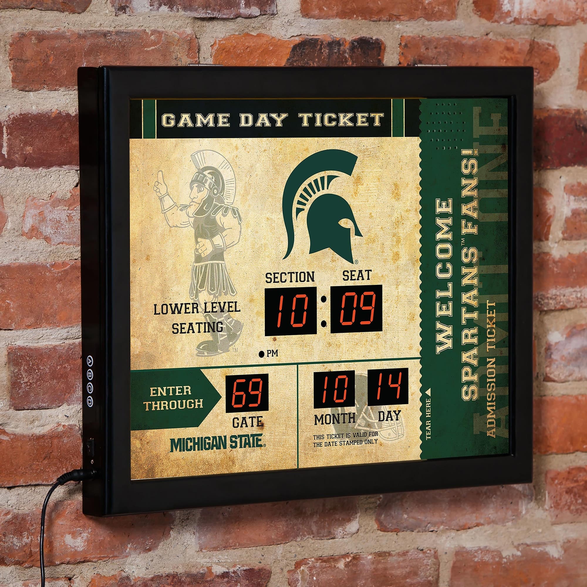 Evergreen Enterprises - Michigan State Spartans 15" x 19" Bluetooth Scoreboard Wall Clock - Brown