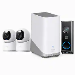 Video Doorbell E340 & Indoor Cam E40 2-Pack & eufy Homebase S380, No Monthly Fee for Home Security - black+white