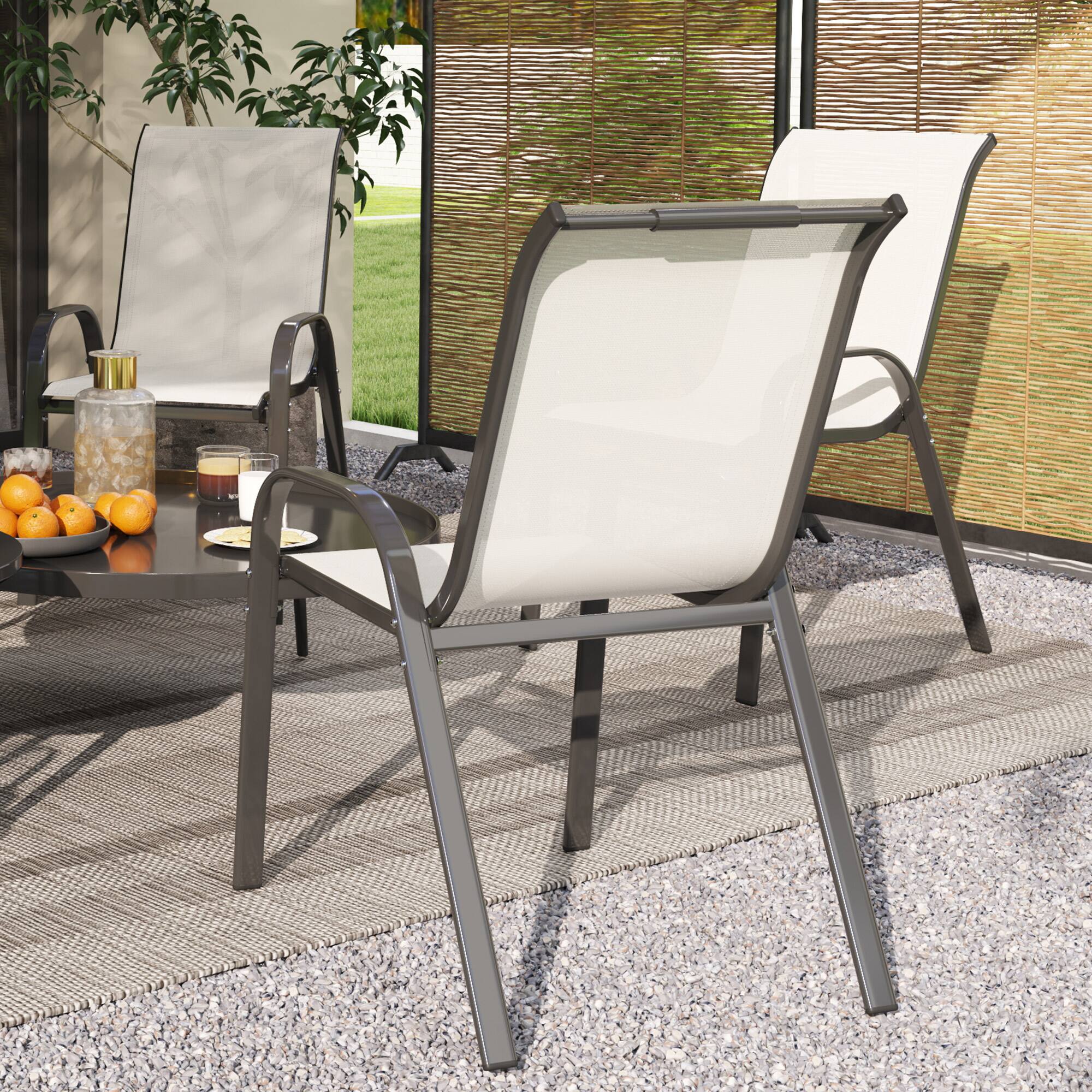 Alt View 8. Outsunny - Outdoor Dining Chairs Set of 4, Stackable Patio Dining Chairs, High Back Outdoor Patio Chairs with Breathable Mesh Seat - Beige.