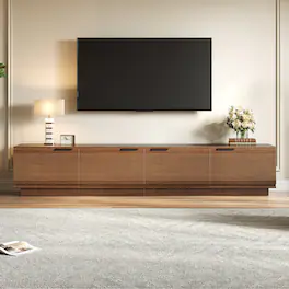 MERAVOM - Modern TV Stand for TVs up to 85", Entertainment Center with 4 Fluted Doors, Media TV Console for Living Room, Bedroom - Walnut