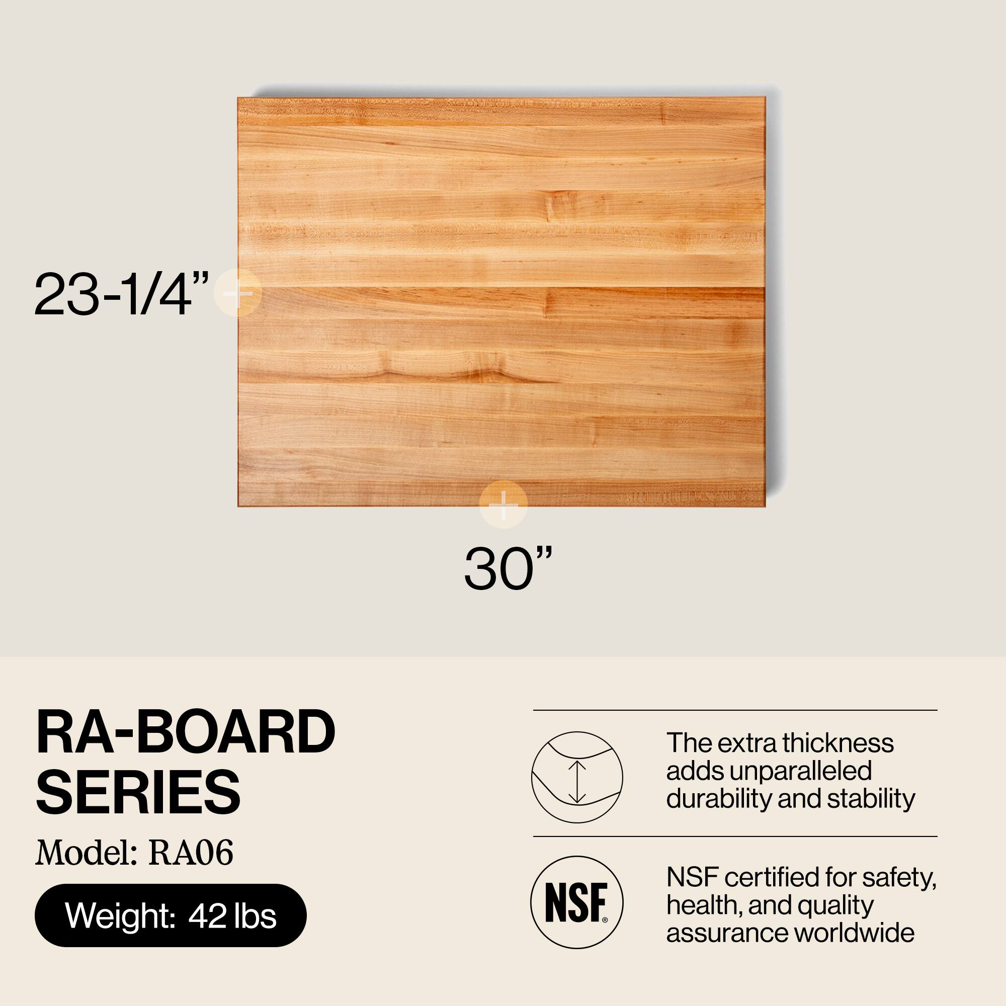 23-1/4" x 30"  
RA-BOARD SERIES  
Model: RA06  
Weight: 42 lbs  

The extra thickness adds unparalleled durability and stability  
NSF certified for safety, health, and quality assurance worldwide