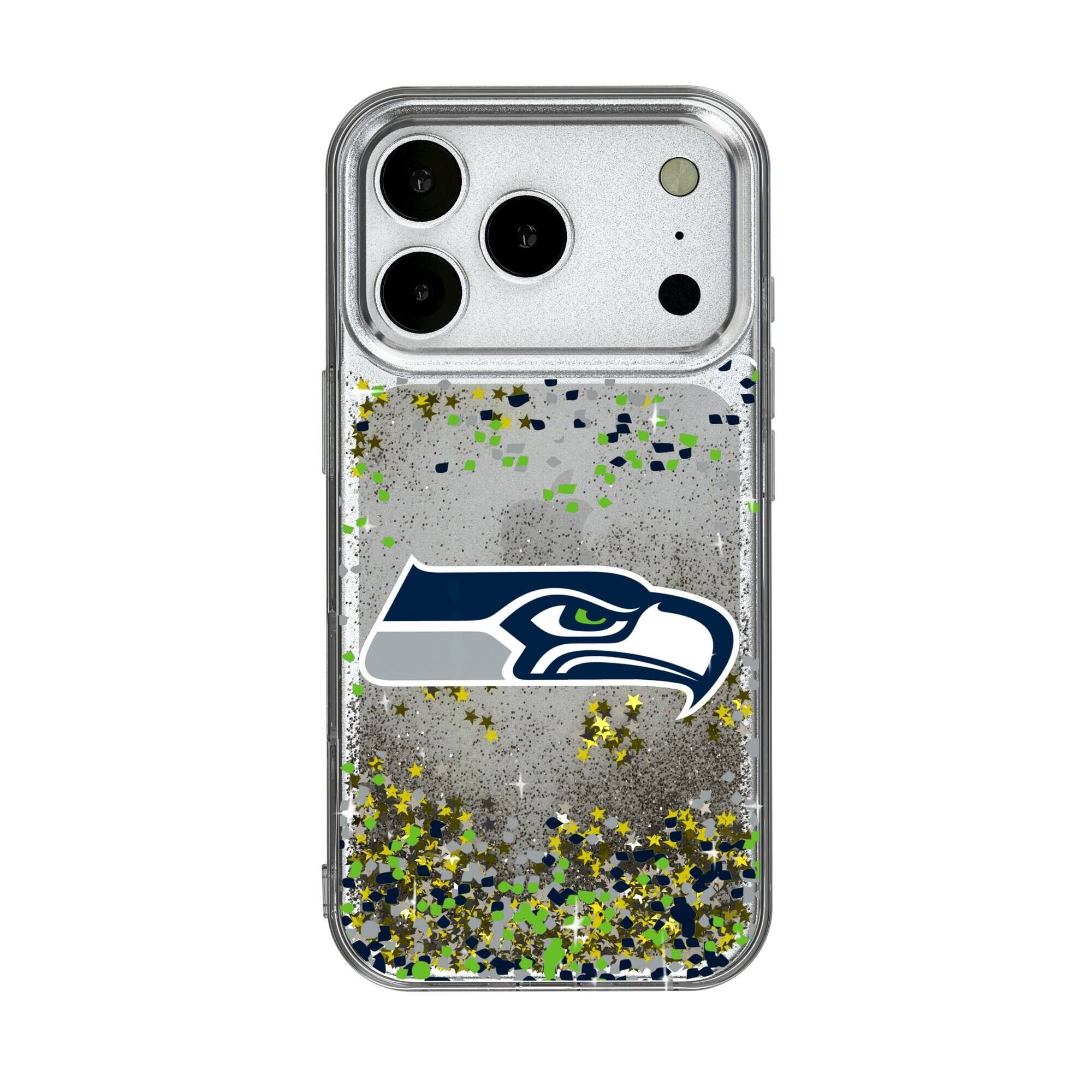 Front. Keyscaper - Seattle Seahawks iPhone Glitter Case with Confetti Design - 17 Pro Max - Multicolor.