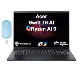 Acer - Upgraded - Swift Go 16 AI Laptop 16.0 WUXGA Display (Ryzen AI 9 465, 32GB, 1TB SSD, Win 11 Pro) w/Dockztorm Wireless Mouse - Obsidian Black