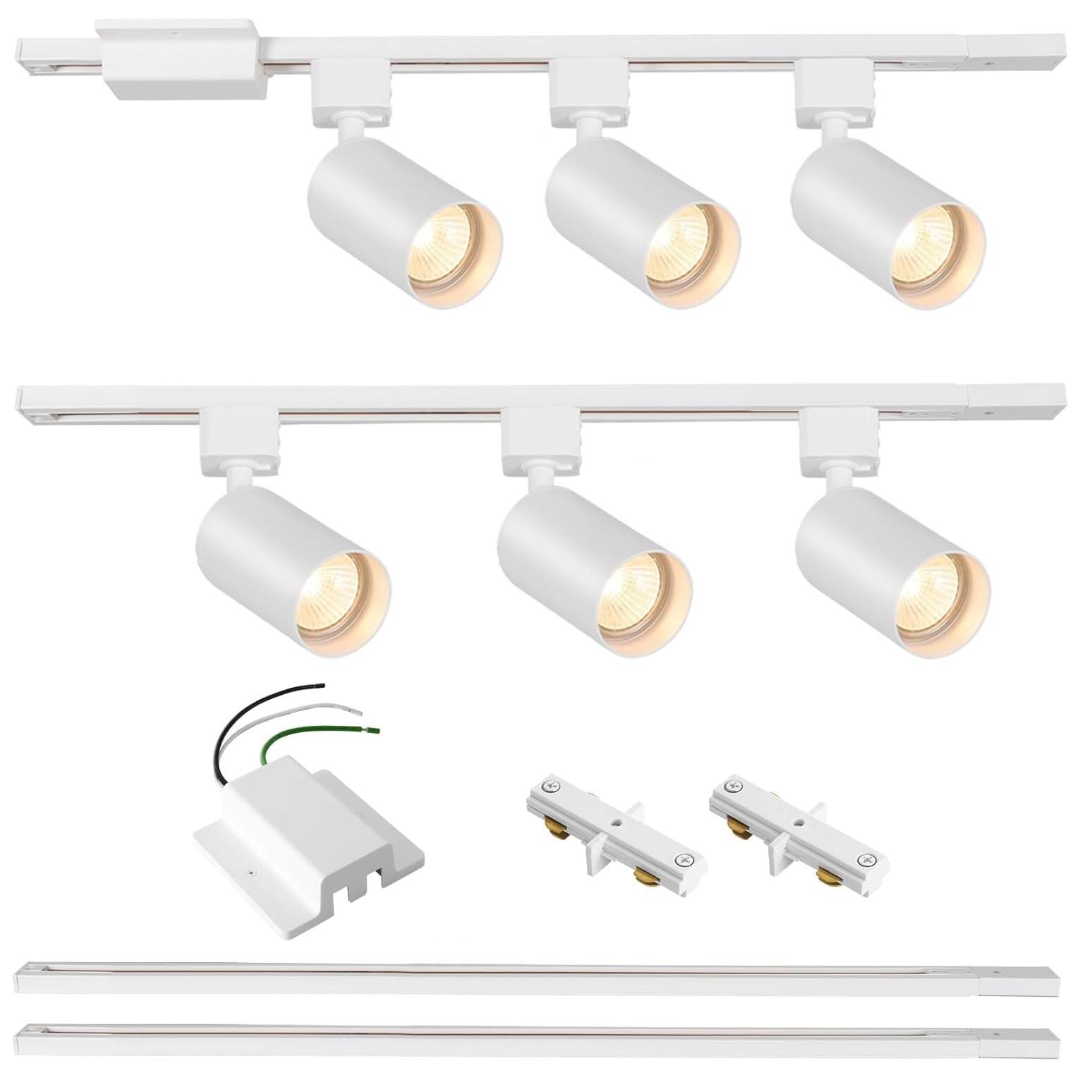 Front. Dazzed Corner - 6-Light LED Track Lighting Kit, 6.6FT H Track Lighting Rails, No Bulbs - White.