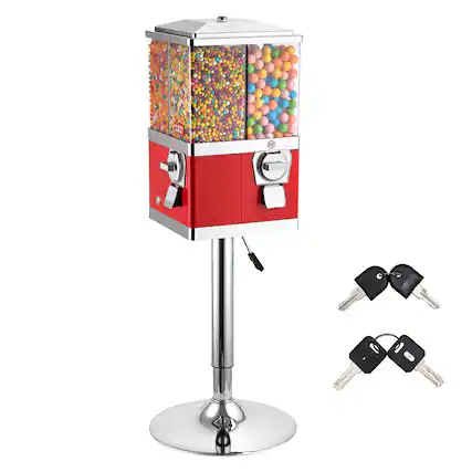 Front. VEVOR - Candy Vending Machine, Four Compartment Candy Vending Machine with Stand, Gumball & Candies Vendings Machines - Red.