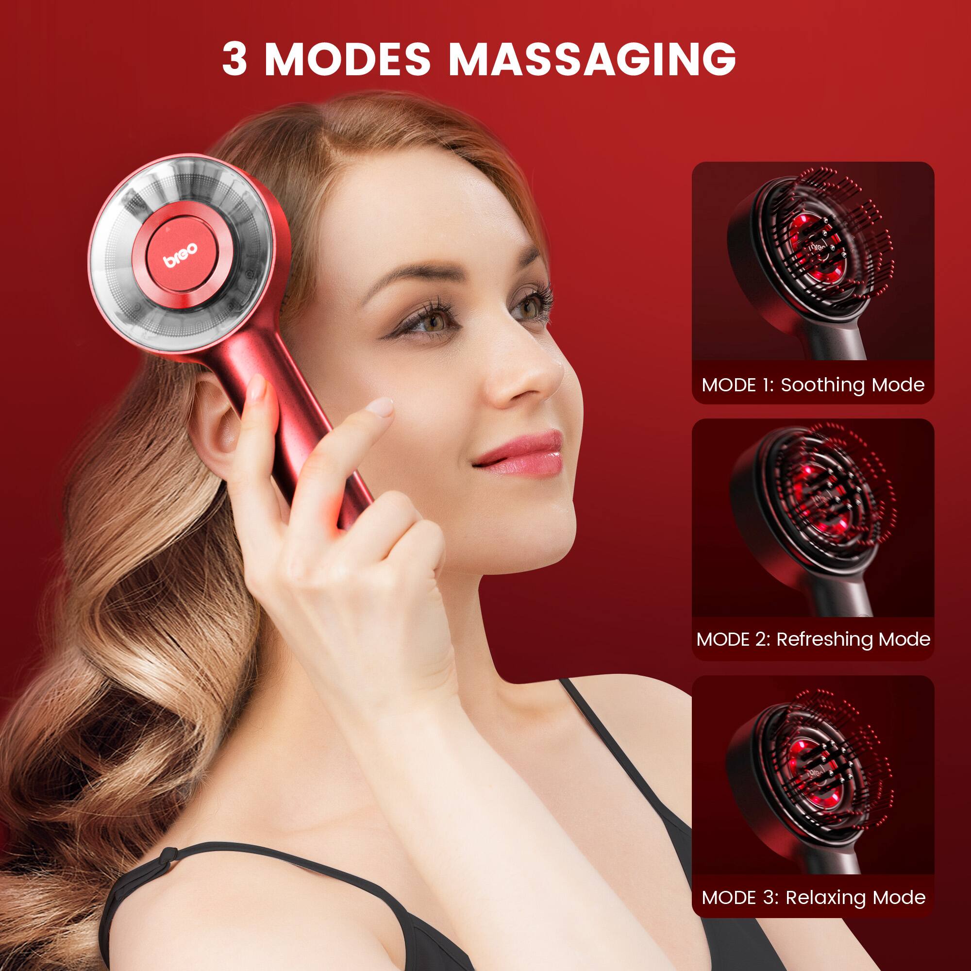 BREO 3 in 1 Electric Scalp Massager with Light Therapy, Portable