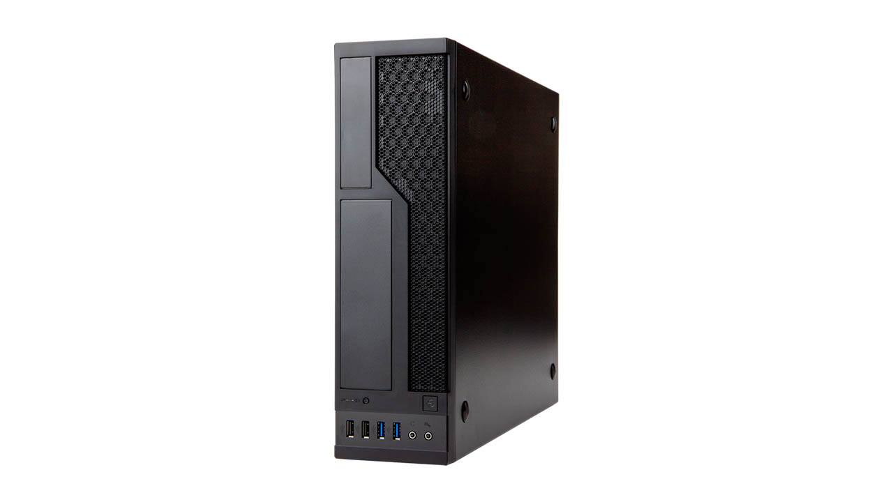 Back. In Win - CE685 Slim Micro-ATX Mini-ITX Small Form Factor Desktop with 450W TFX PS Pre-Installed, 11.9L, 90mm Front Fan - Black.