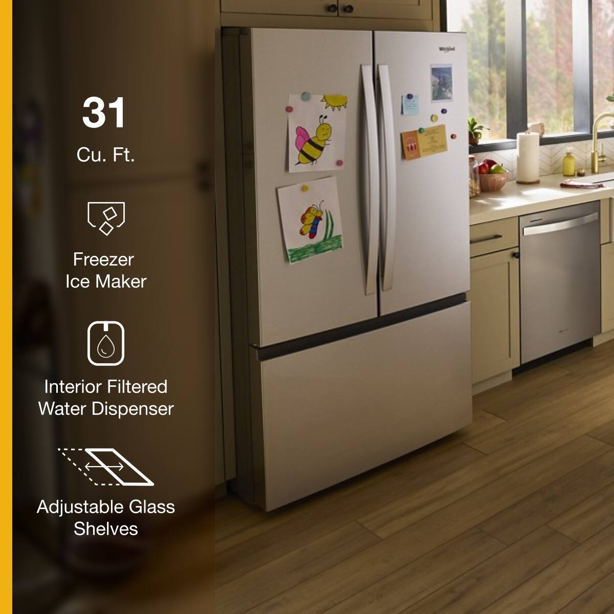 31 Cu. Ft.
Freezer Ice Maker
Interior Filtered Water Dispenser
Adjustable Glass Shelves