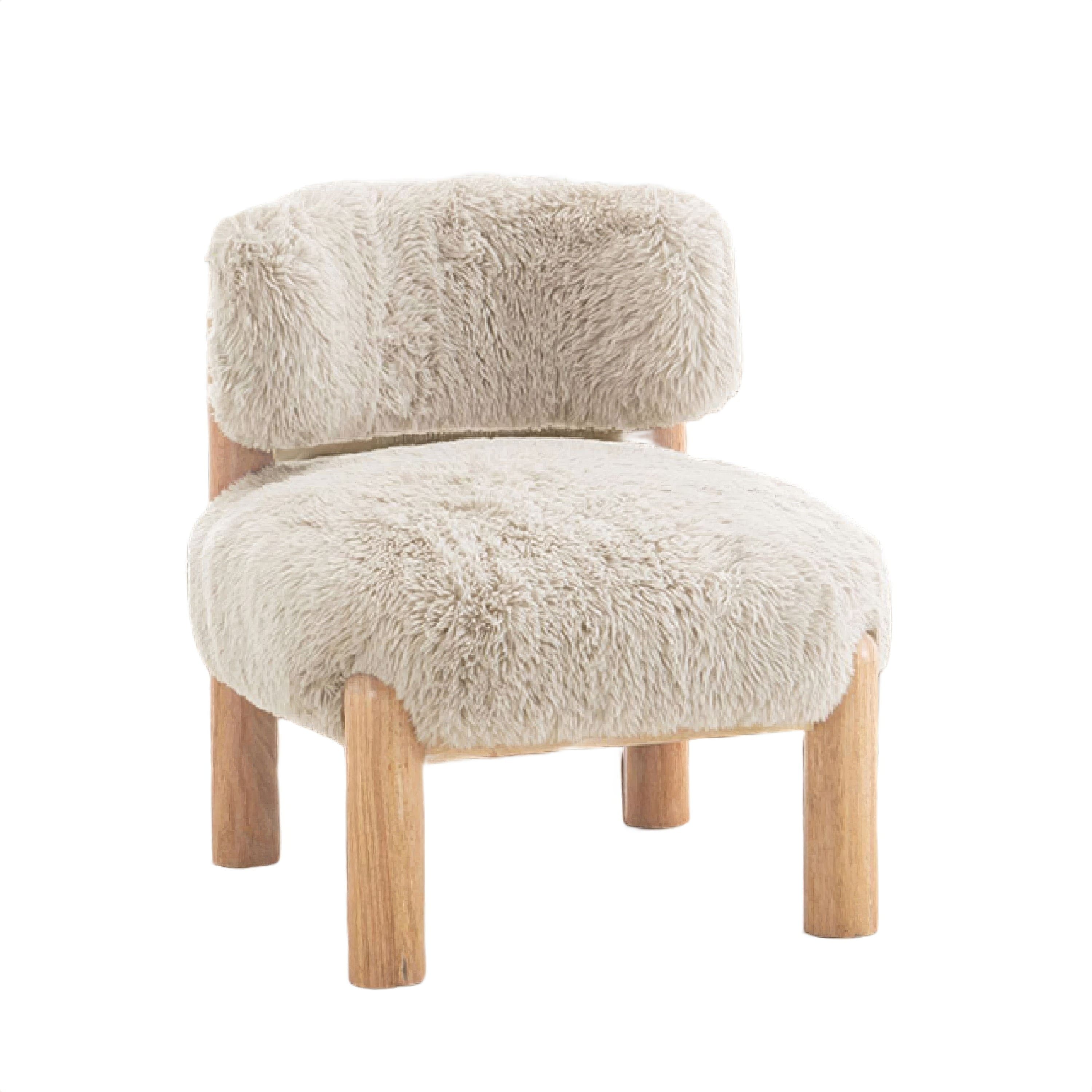 Manhattan Lane - Alco Contou Accent Chair with Natural Wood Legs, Taupe Faux Fur - Taupe Brown, Natural Brown