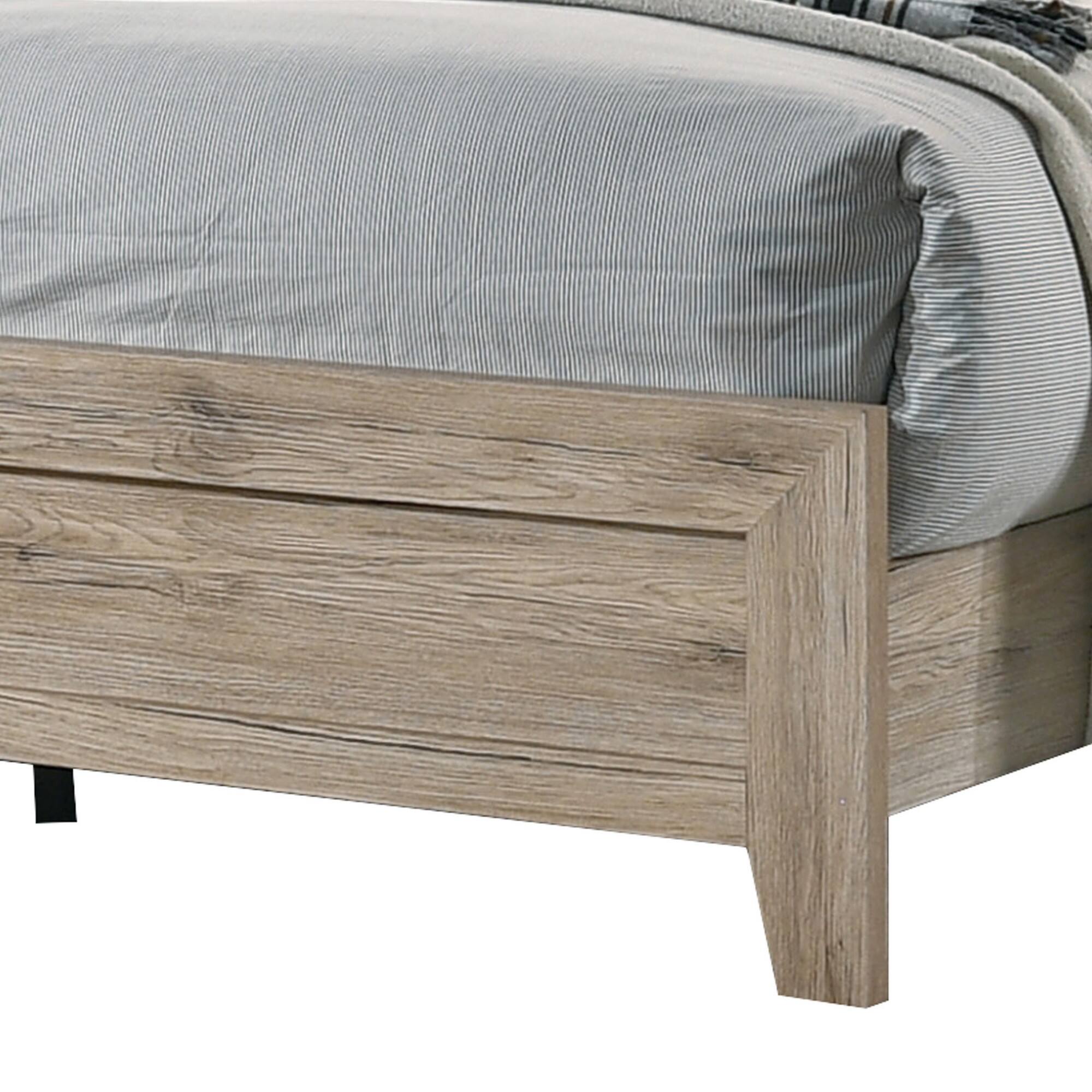 Alt View 2. Manhattan Lane - Wooden Eastern King Bed with Grains and Knots, Natural Brown - Brown.