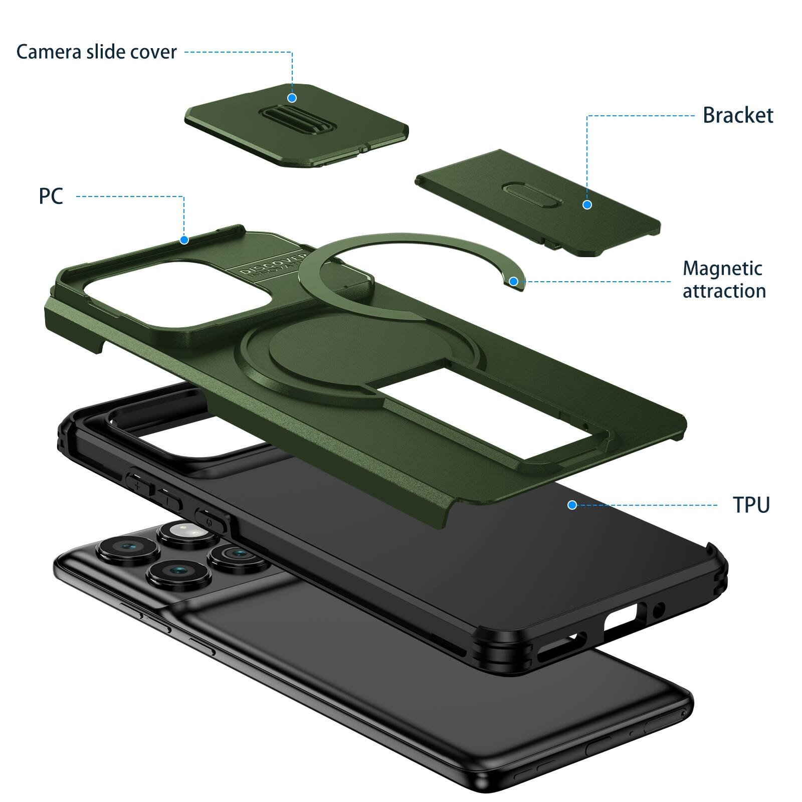 Camera slide cover  
Bracket  
PC  
Magnetic attraction  
TPU