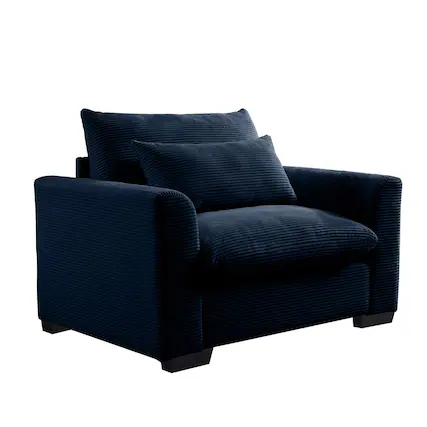 Front. LOVMOR - Blue Corduroy Deep Seat Single Sofa Accent ChairDeep Seat Couch with Waist Pillow for Living RoomApartmentOffice - Blue.