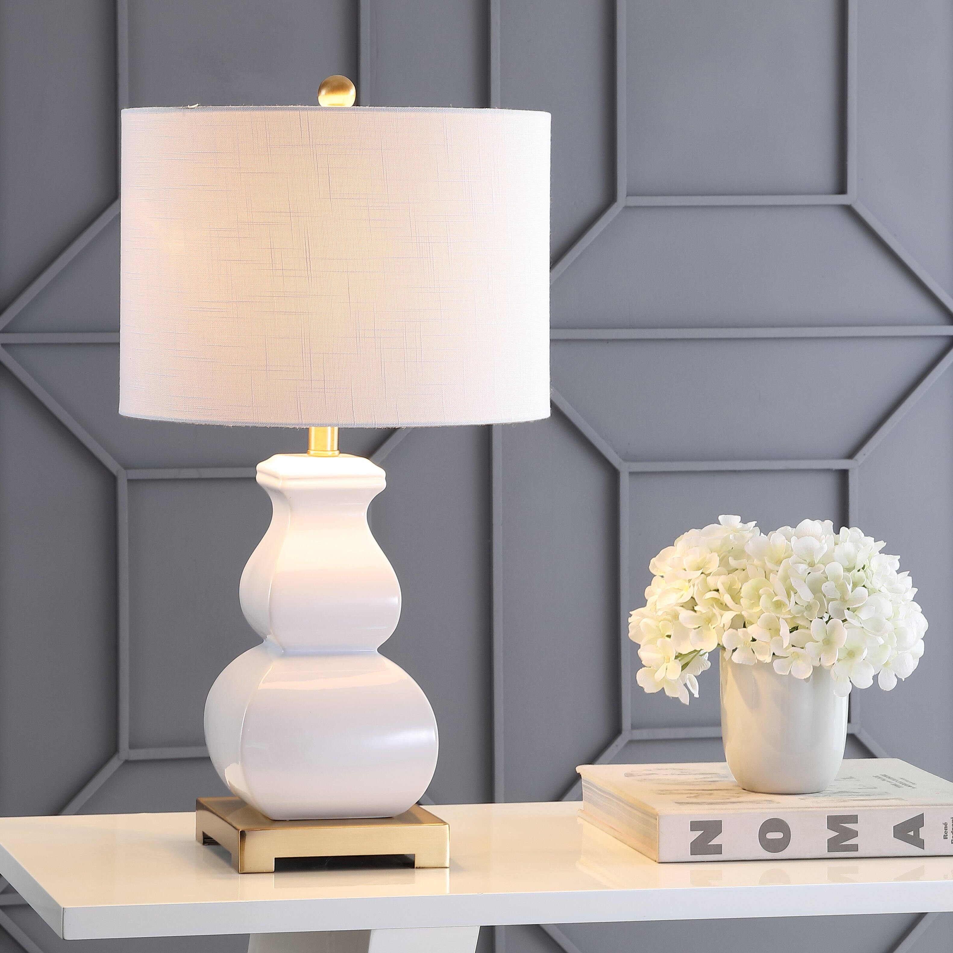 Alt View 1. Jonathan Y - Vienna 25.5" Ceramic LED Table Lamp, White/Gold - White.