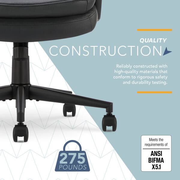 QUALITY CONSTRUCTION  
Reliably constructed with high-quality materials that conform to rigorous safety and durability testing.  

275 POUNDS  
Meets the requirements of ANSI BIFMA X5.1