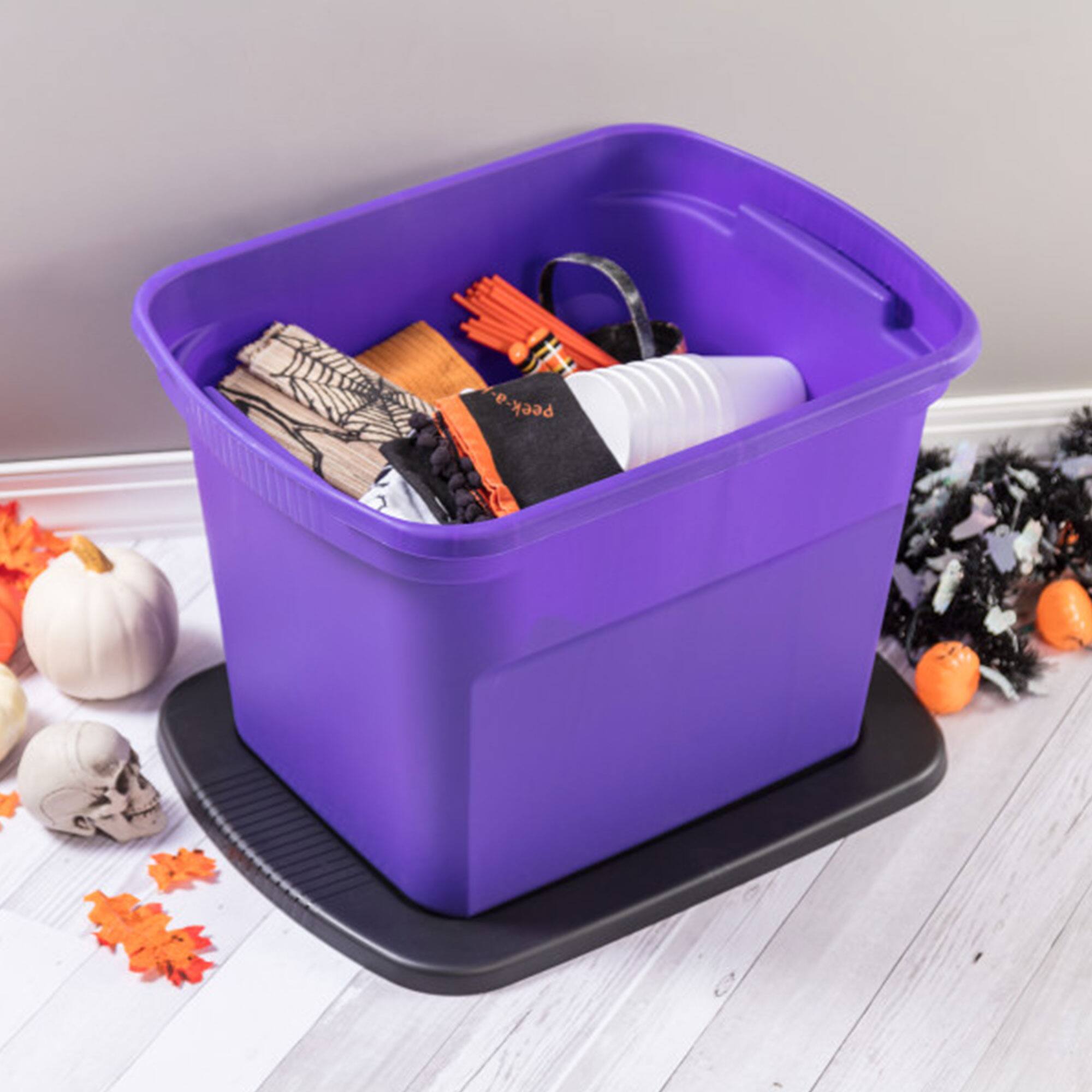 Alt View 3. Sterilite - Sterilite 18 Gallon Storage Tote Stackable Plastic Bin with Lid, Purple, 24 Pack - Purple.