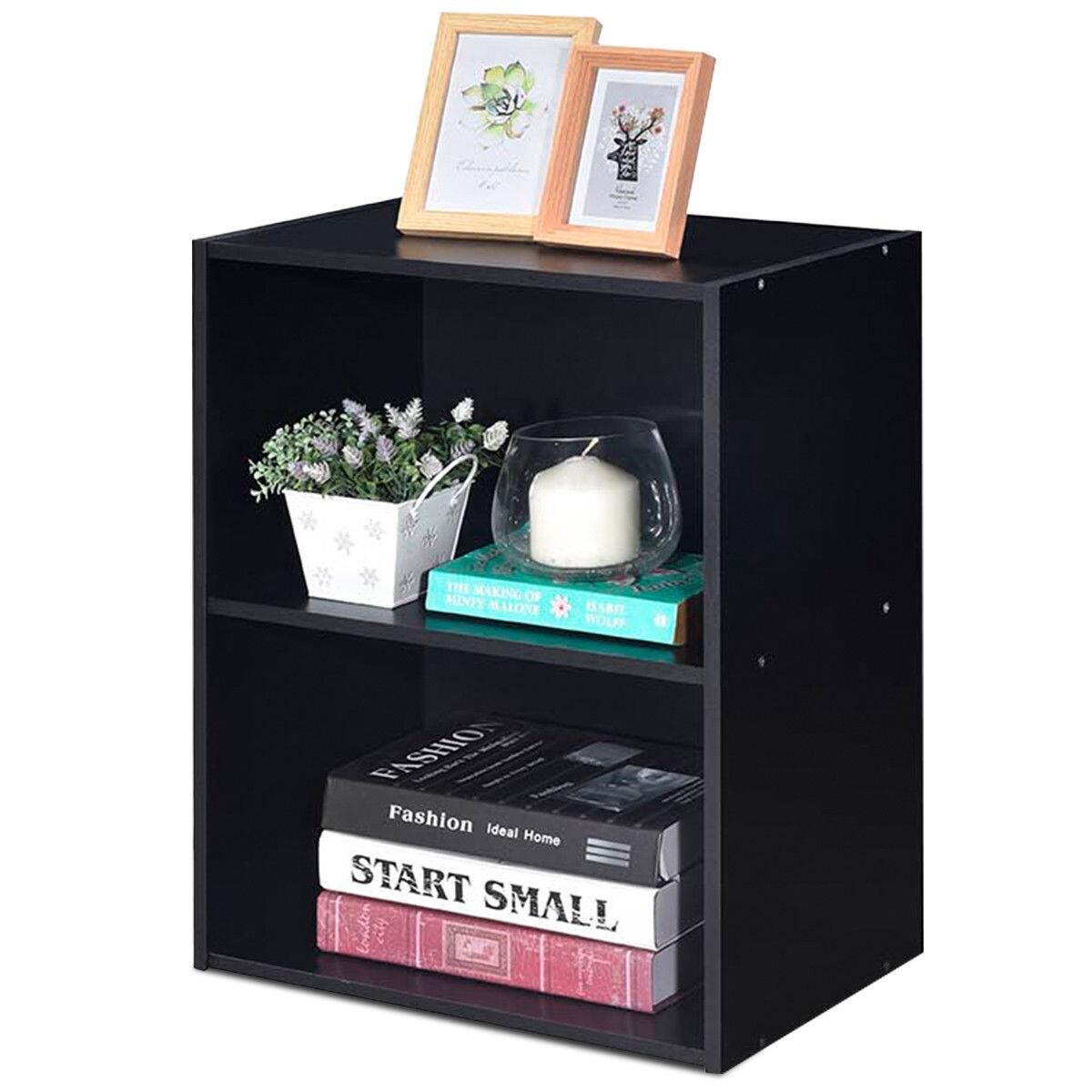 Gymax - 2 Tier Open Shelf Night Stand End Table Sofa Side Storage Display Furni - Black