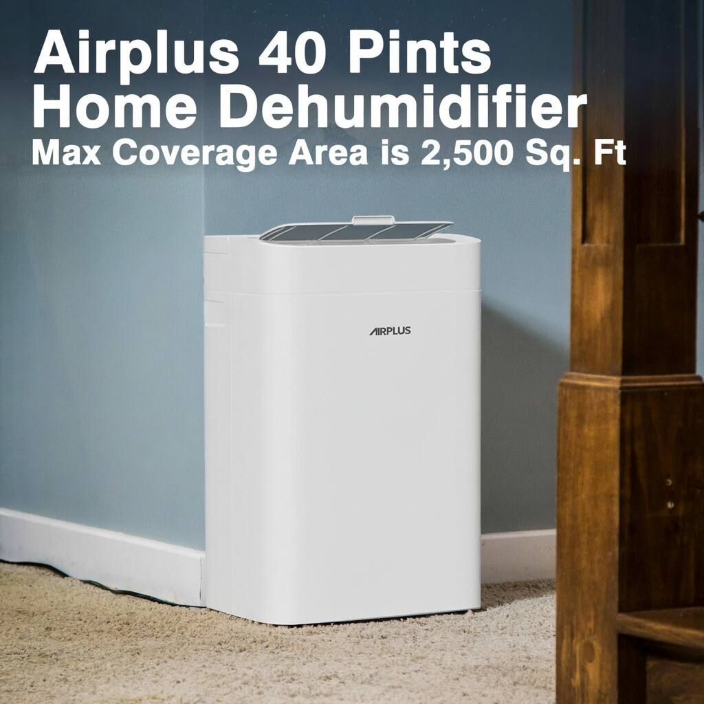 Airplus 40 Pints Home Dehumidifier  
Max Coverage Area is 2,500 Sq. Ft