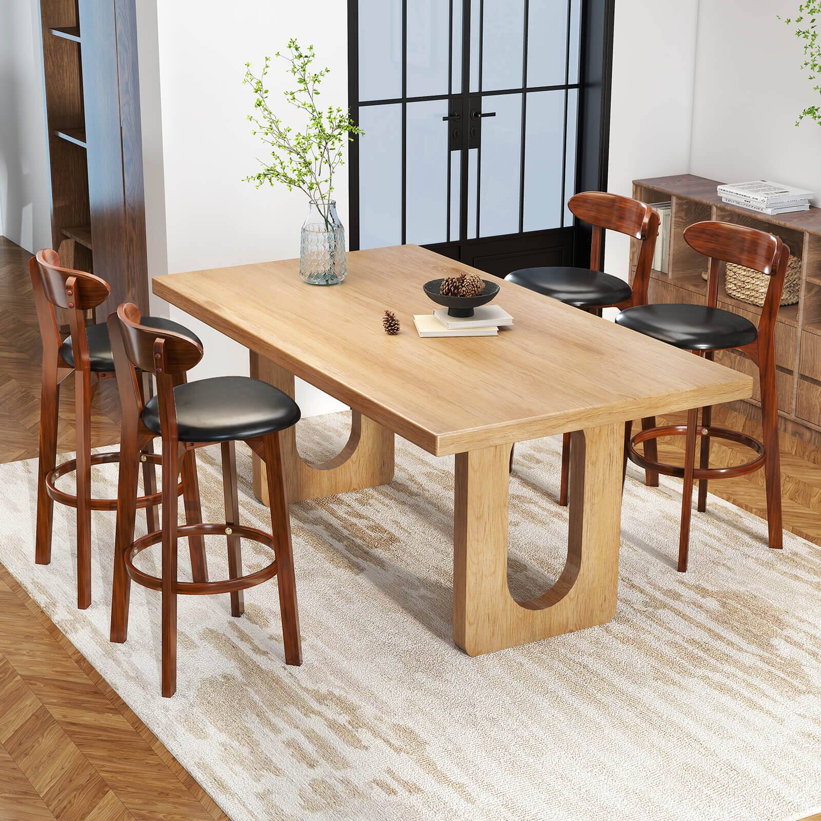 Back. Costway - Costway 30.5" Bar Stool Set of 4 with Curved Backrest & Footrest Counter Height Stools - Walnut,Black.