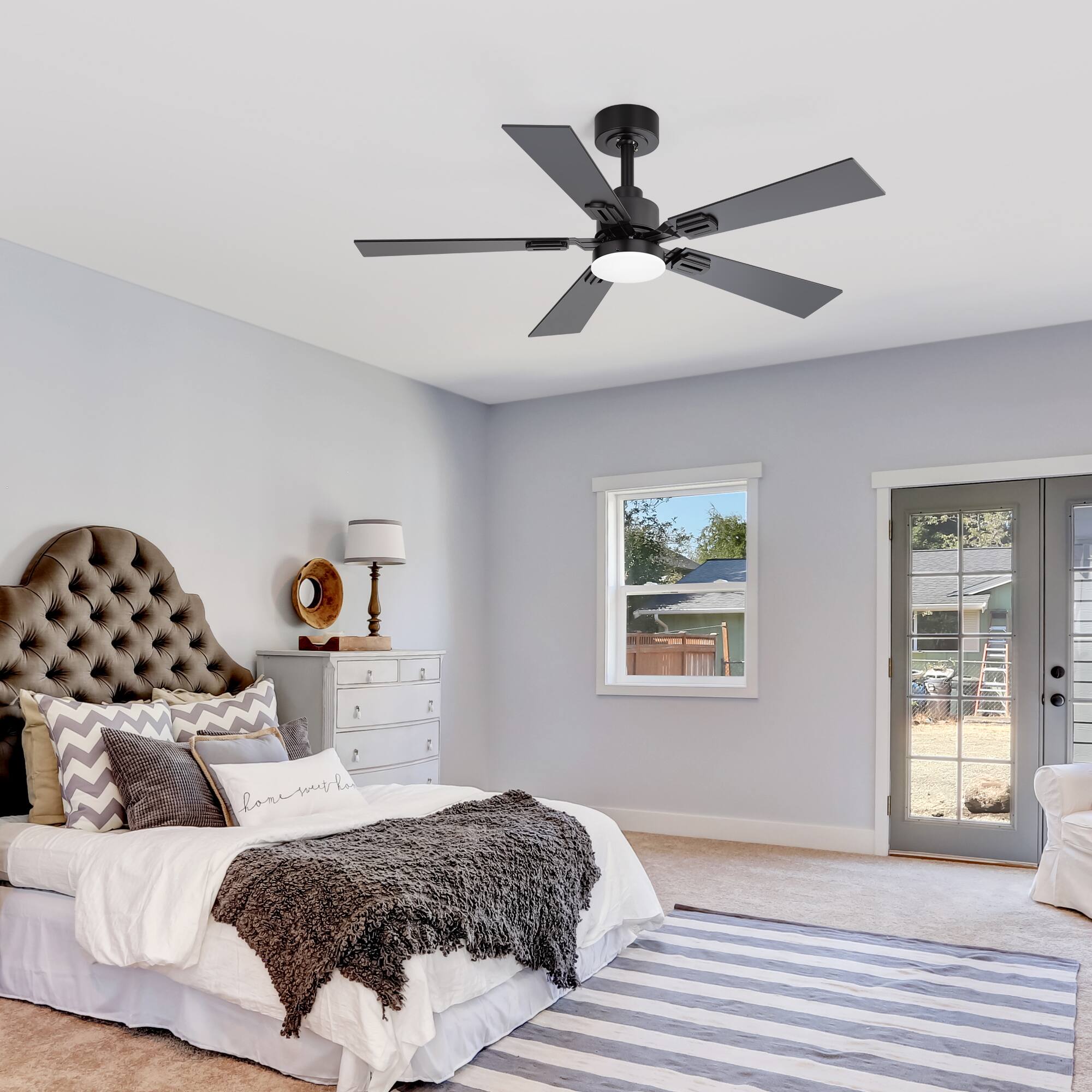 Alt View 2. Breezary - Breezary 42" 2-Pack Ceiling Fan with 5 Dual-Finish Blades, 3-Color Light, DC Motor, Remote, Timer with Memory Function - Matte Black and Dark Walnut Color.