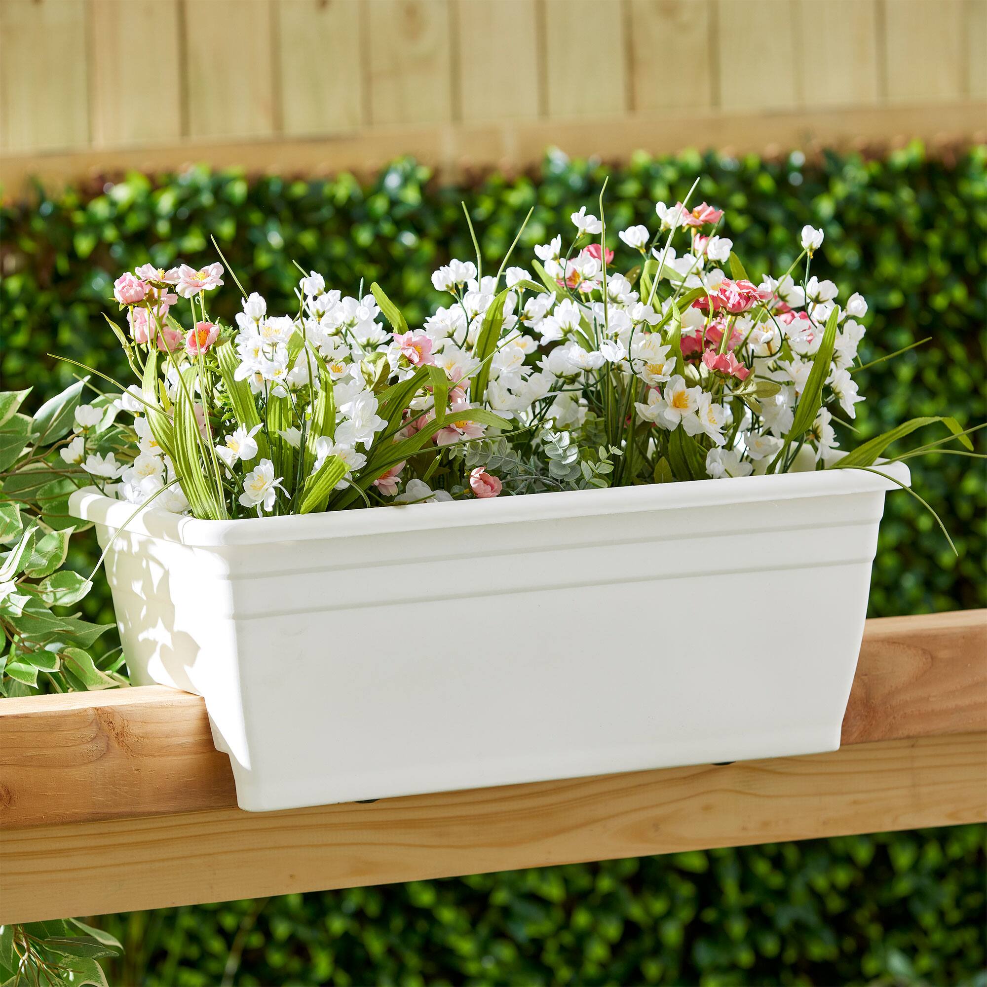 Alt View 4. The HC Companies - HC Companies 24 Inch Deck Rail Box Planter with Drainage Holes, White (4 Pack) - White.